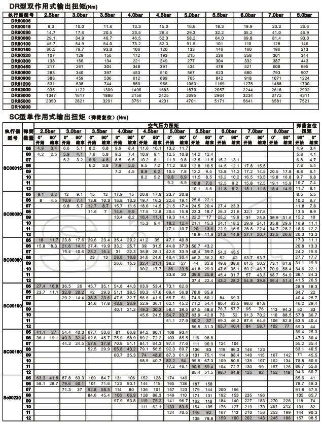 DR/SC系列新型閥(fá)門氣動(dòng)執行器扭矩