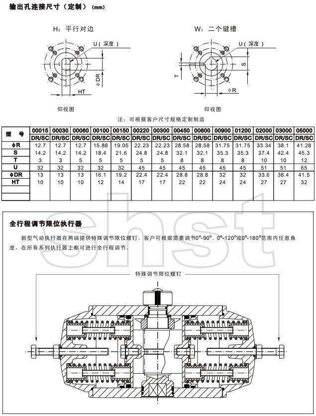 新型閥門氣動執行器輸出孔尺寸