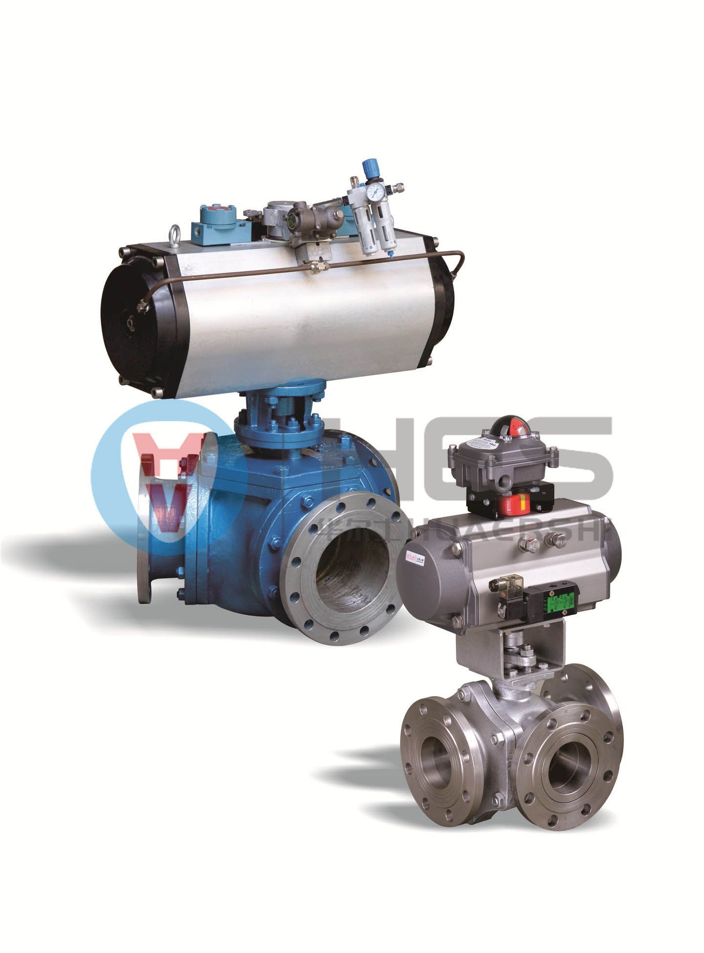 氣動三通法蘭式球閥